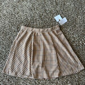 Brown Checkered Skater Skirt